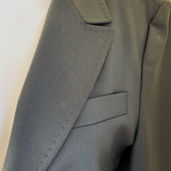 Elegant classic shiny black 87% fine wool blazer jacket double collar Eur44 US12 - Picture 4 of 15